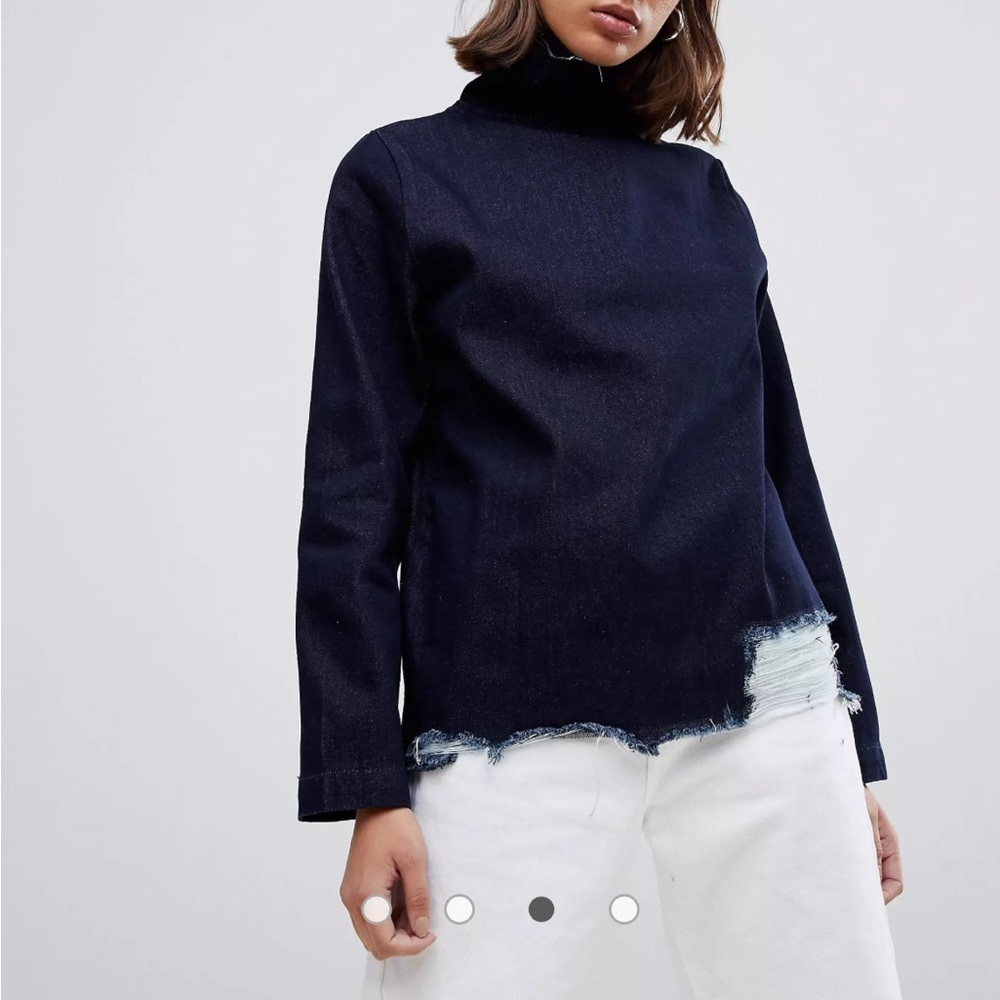 Waven Eleni destroyed denim cowl neck top small NWT from revolve - Picture 4 of 9